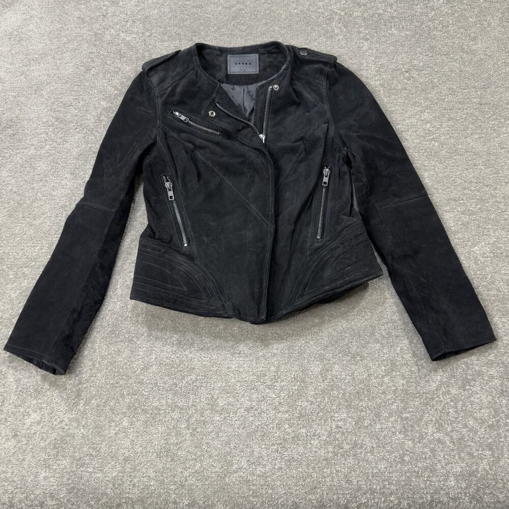 Blanknyc‎ Black Suede Leather Moto Jacket Asymmetrical Zip Cropped Biker Large